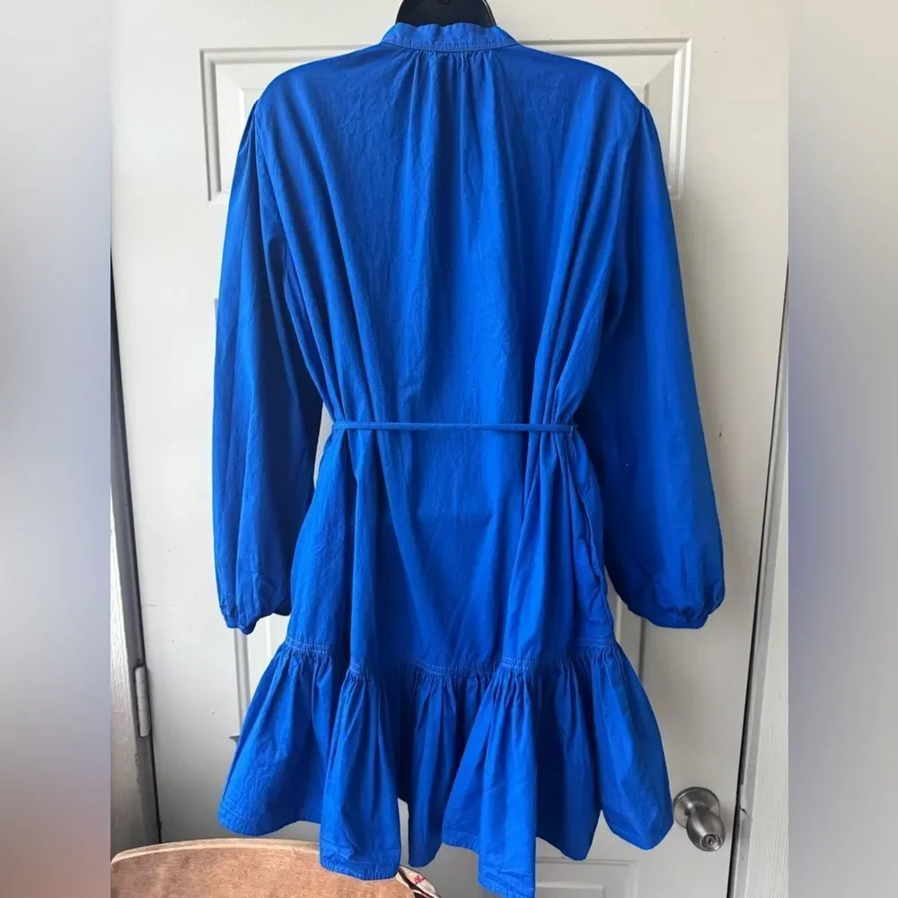 Zara Cobalt Blue Dress Ballon Sleeves Tiered Ruffle Mini Size XL - Picture 8 of 11